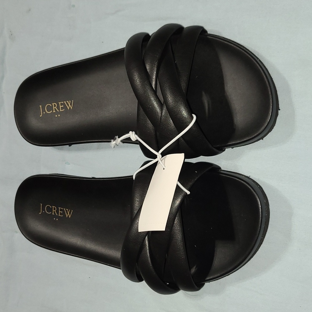 J.Crew Crisscross Slide Sandal Women's Size 9 Strappy Black Puffy Straps